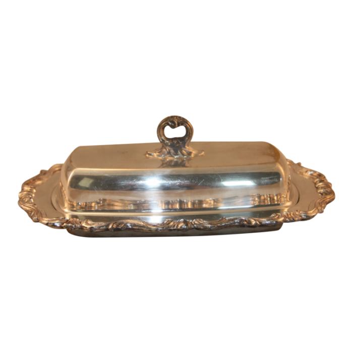 vintage silver plate butter dish with glass plate 9299