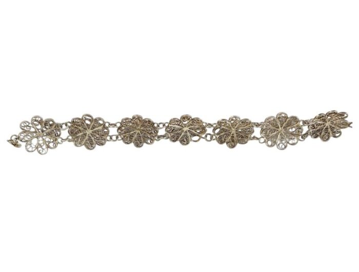 vintage silver portuguese floral filigree panel link vintage bracelet 0757