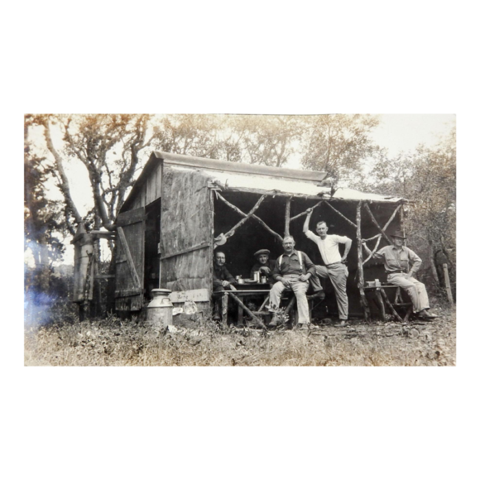 vintage snapshot 1920s man camp rustic cabin photograph 2611