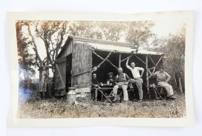 vintage snapshot 1920s man camp rustic cabin photograph 2686