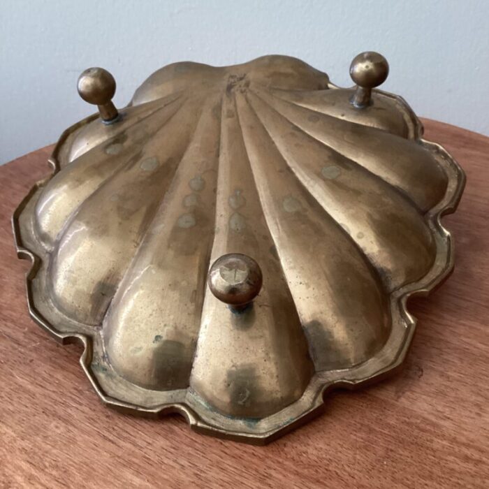 vintage solid brass footed decorative clamshell dish 2496