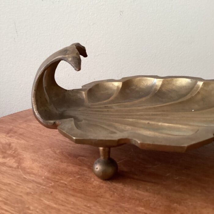 vintage solid brass footed decorative clamshell dish 4230