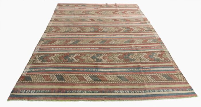 vintage turkish flatweave jajim area rug 6ft 5in x 9ft 1in 3563