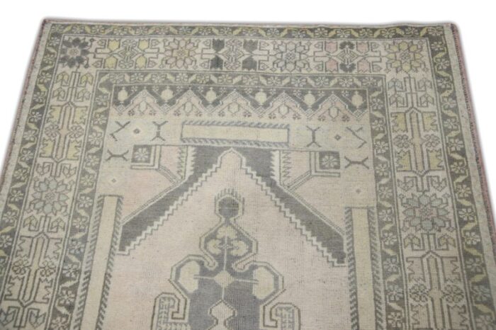 vintage turkish hand knotted wool rug gray and beige geometric rug 45 x 710 2250