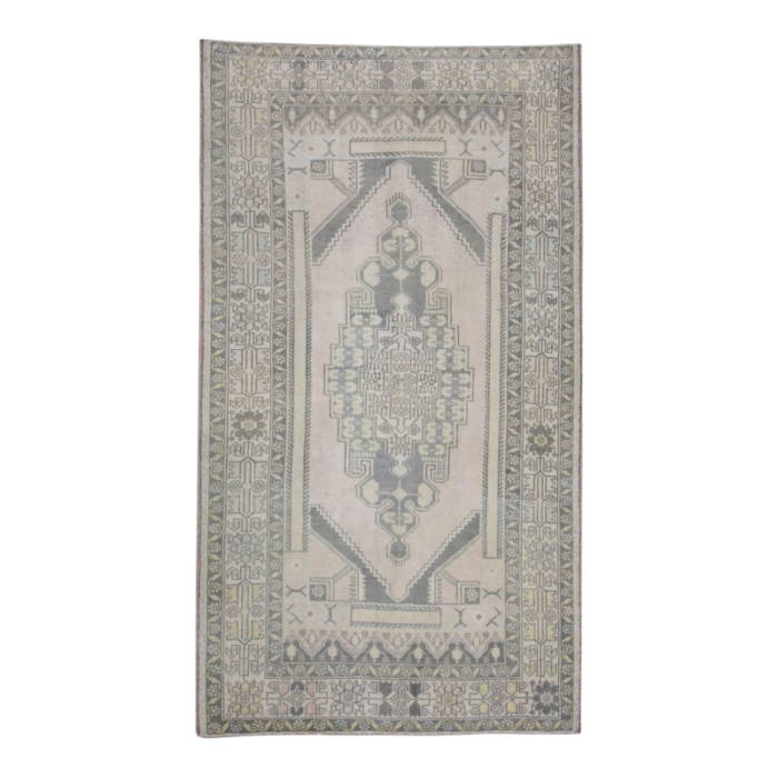 vintage turkish hand knotted wool rug gray and beige geometric rug 45 x 710 6160