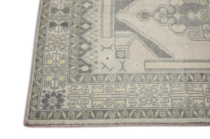 vintage turkish hand knotted wool rug gray and beige geometric rug 45 x 710 9632