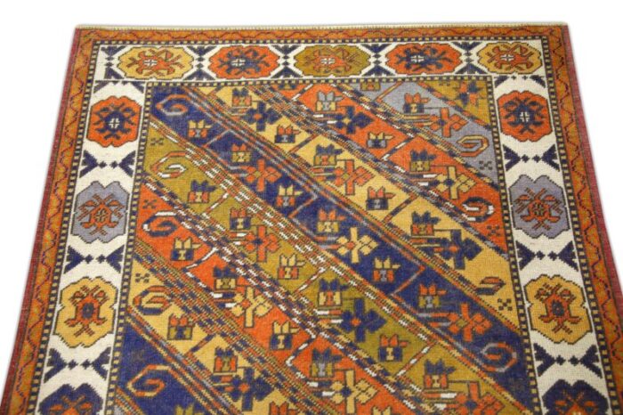 vintage turkish hand knotted wool rug red and beige geometric design 38 x 65 7547