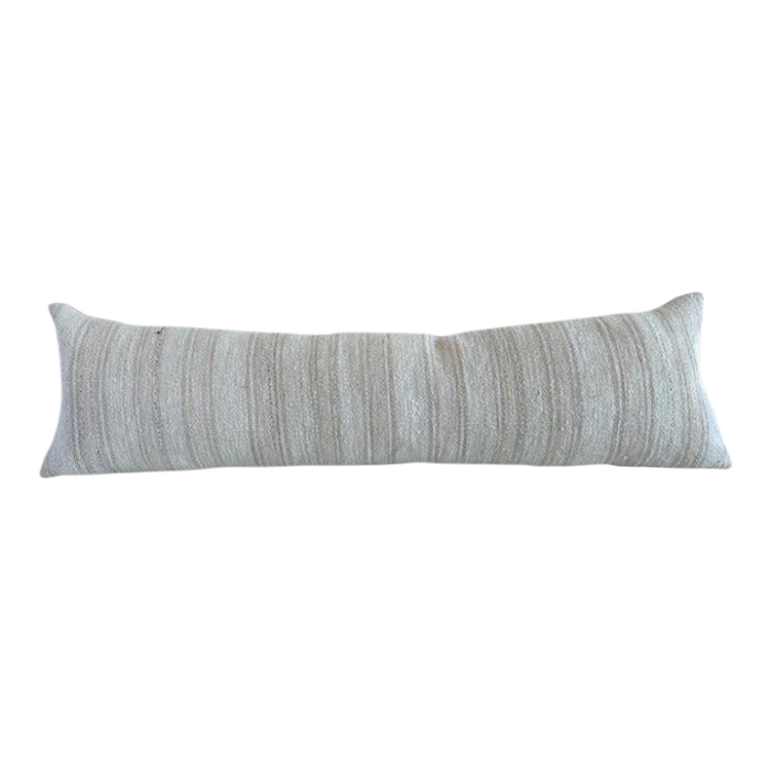 vintage turkish rug long lumbar pillow in white and blush stripe 3249