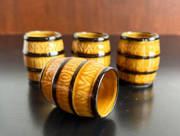 vintage whiskey barrel ceramic shot glasses cordials set of 4 1953