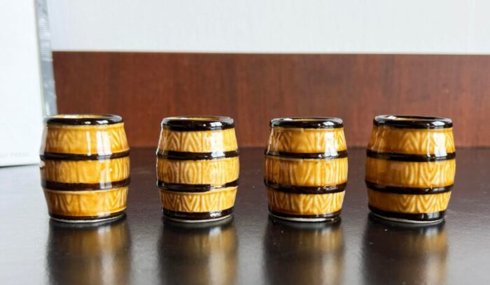 vintage whiskey barrel ceramic shot glasses cordials set of 4 7152