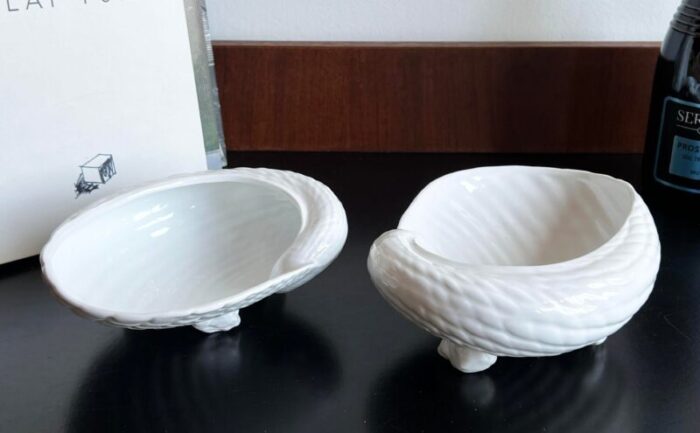 vintage white ceramic shell form catchall bowls a pair 5606