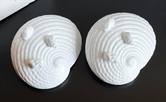 vintage white ceramic shell form catchall bowls a pair 6376