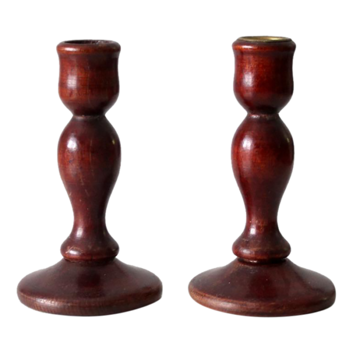 vintage wooden candle holders pair 4154