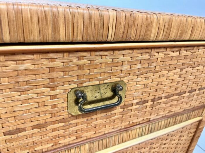 vintage woven cane wrapped campaign style dresser 6825