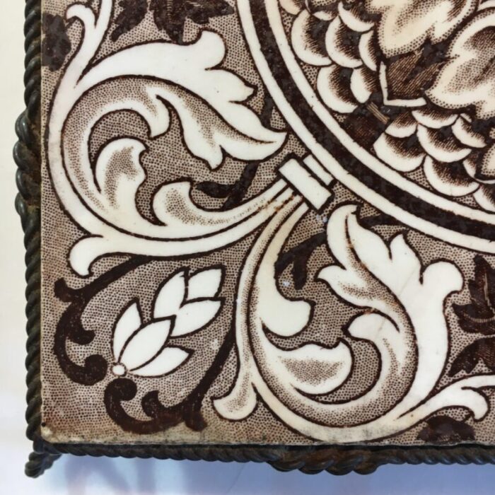 wedgwood etruria tile trivet antique rose and ring pattern brown transferware 1603