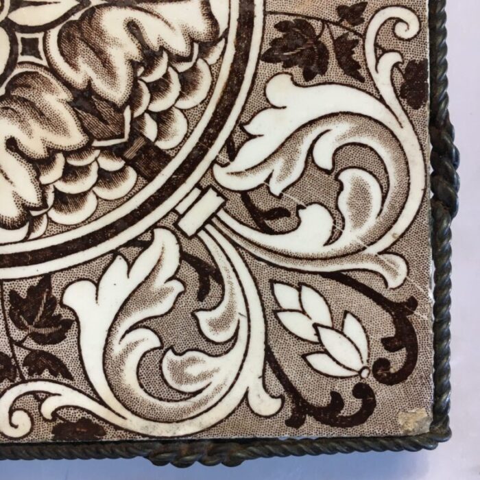 wedgwood etruria tile trivet antique rose and ring pattern brown transferware 2277