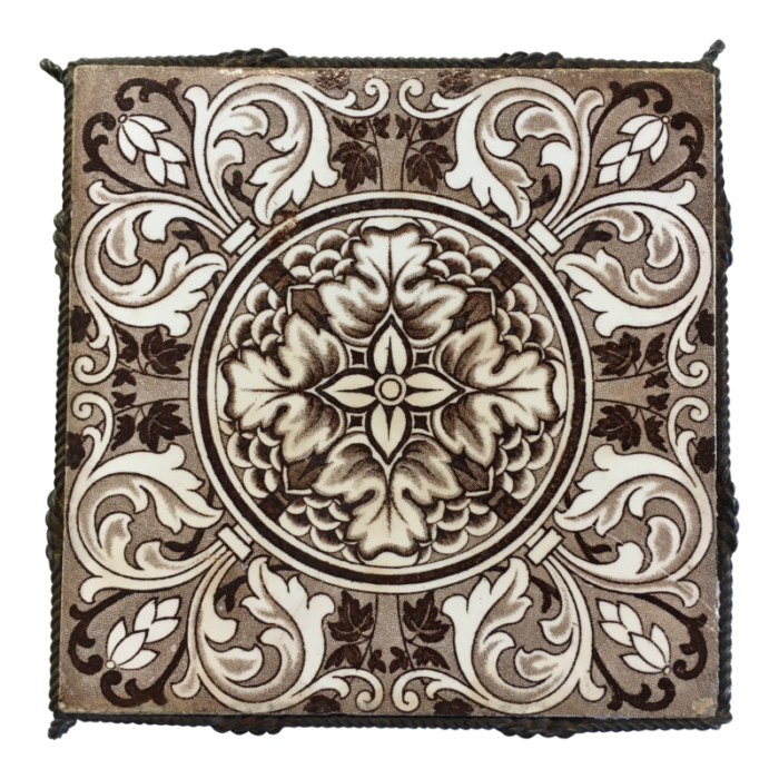 wedgwood etruria tile trivet antique rose and ring pattern brown transferware 5709