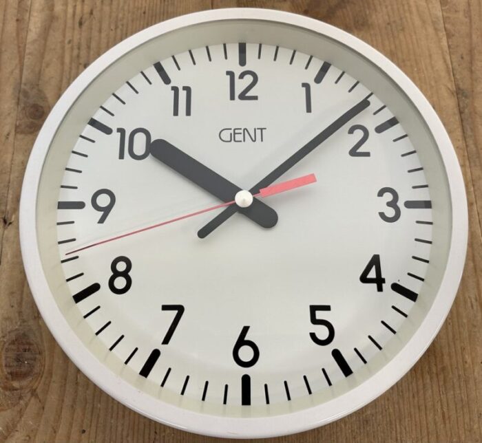 white industrial wall clock from gent 1980s 11