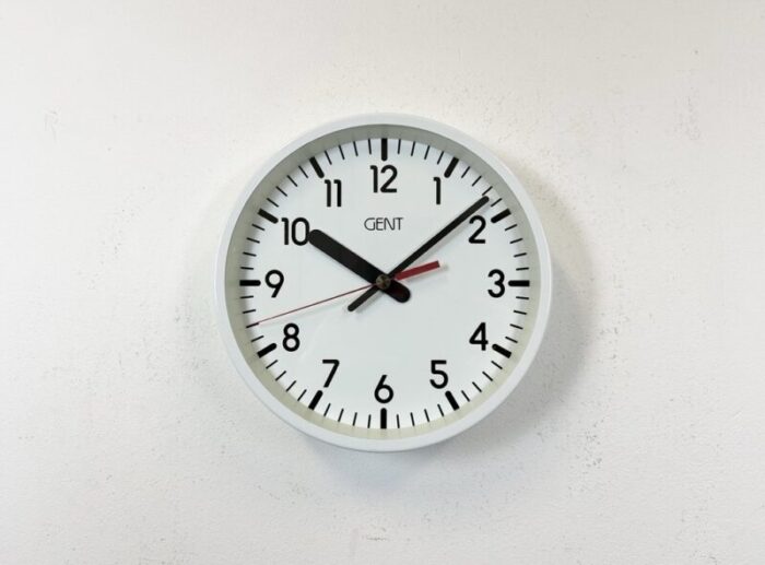 white industrial wall clock from gent 1980s 2