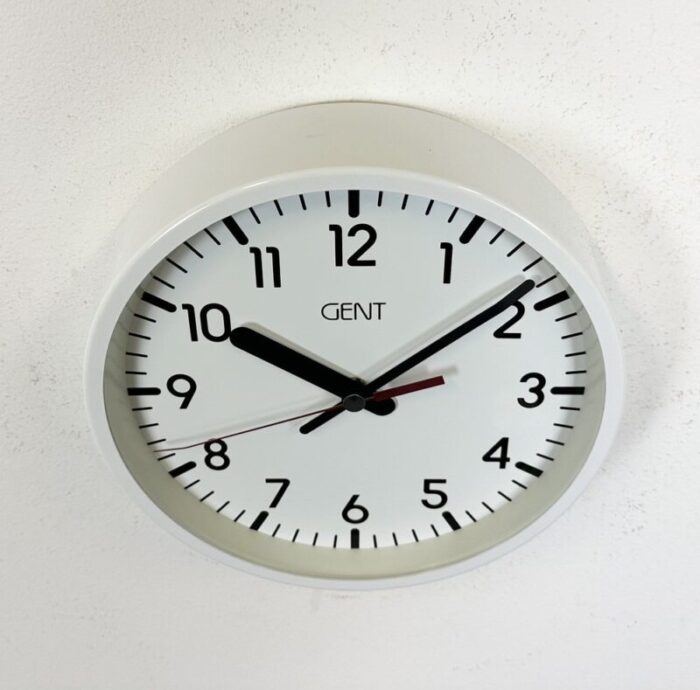 white industrial wall clock from gent 1980s 4