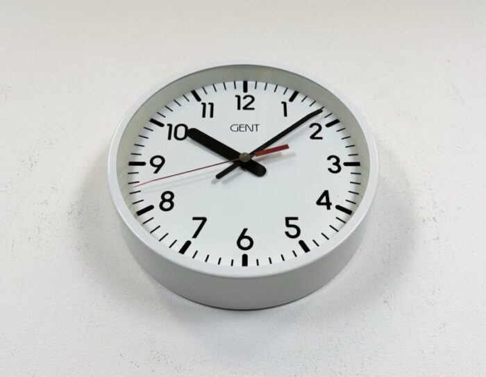 white industrial wall clock from gent 1980s 6