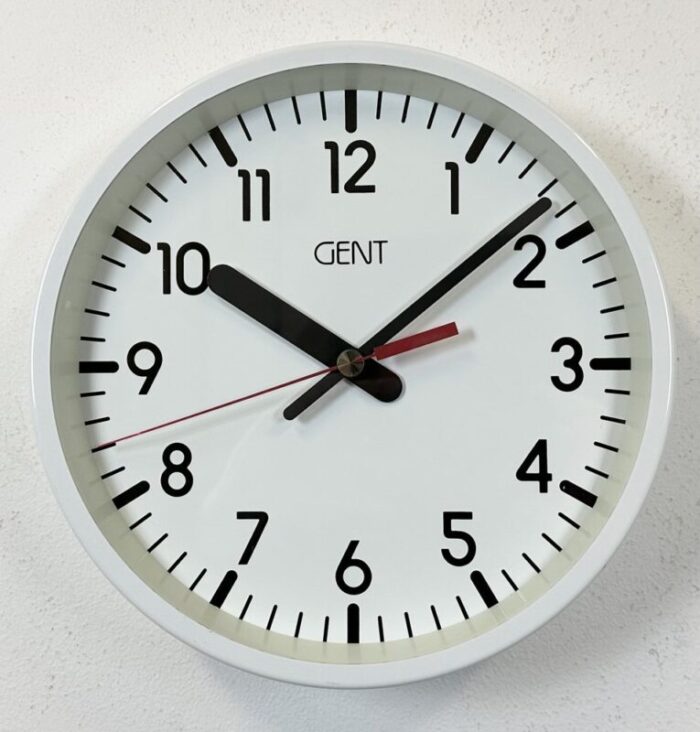 white industrial wall clock from gent 1980s 7