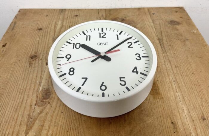 white industrial wall clock from gent 1980s 9