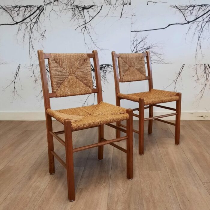 wood and rope chairs 1960s set of 2 4322