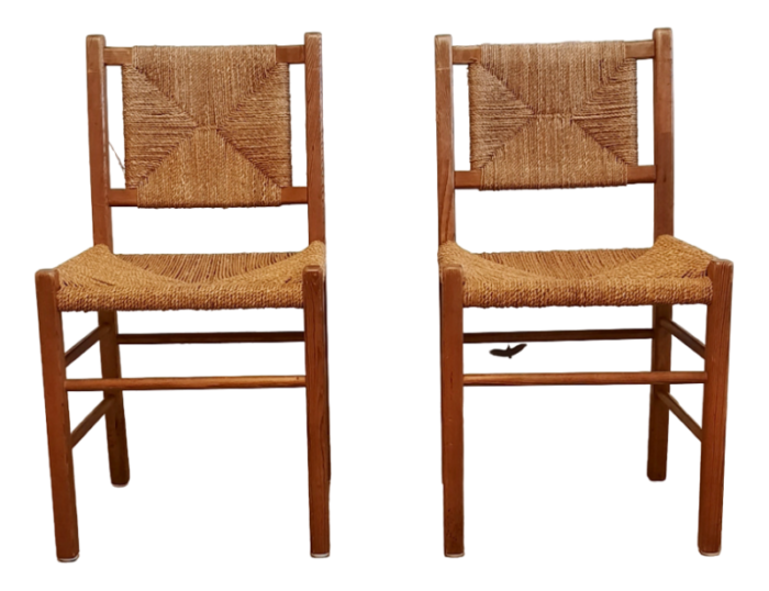 wood and rope chairs 1960s set of 2 5339